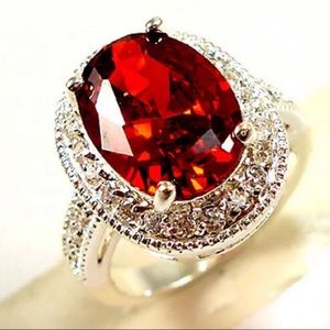 New Women’s 925 Silver Big Oval Cut Garnet Ring